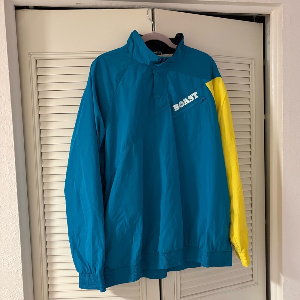 Vintage Aqua Teal Blue and Yellow BOAST Windbreaker